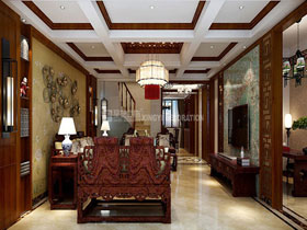 嘉华城160平复式楼中式客厅设计效果