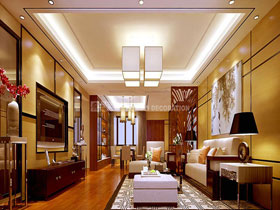 广源国际社区170平新中式客厅设计效果图