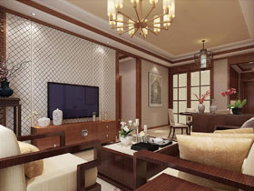 华发国宾一号110平现代中式客厅装修设计效果图片