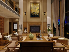 嘉和城高迪山别墅470平简约美式客厅装修设计效果图