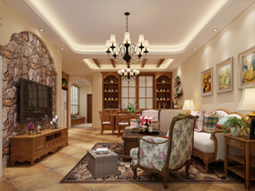 广源国际社区120平美式客厅装修设计效果