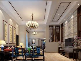 嘉和城蒙特利岛450平中式客厅装修设计效果