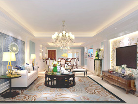 柳州大城小院240平现代美式客厅装修设计效果