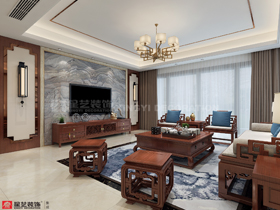 科瑞江韵162平新中式客厅装修设计效果图
