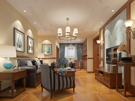 荣和千千树109平美式风格客厅装修设计效果图