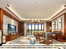 凯悦国际140平中式风格客厅装修设计效果