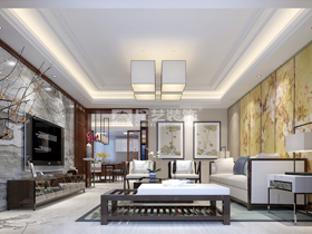 新新家园170平新中式客厅装修设计效果图
