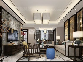 招商雍景湾170平新中式客厅装修设计效果图