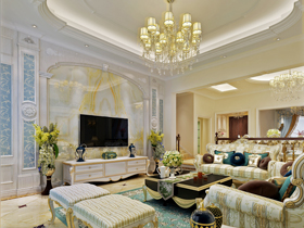 八桂绿城300平欧式客厅装修设计效果图