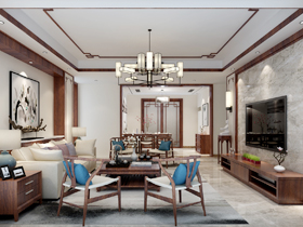 宾阳凤凰印象160平新中式客厅装修设计效果图