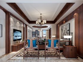龙滩单位房140平新中式客厅装修设计效果图