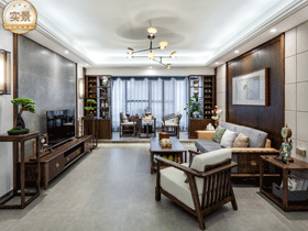 桂西公路局宿舍150平新中式客厅装修完工实景